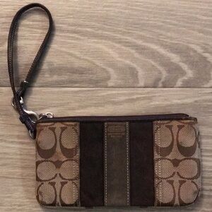 OFFERS WELCOMED Coach Signature Logo canvas and suede leather Wristlet